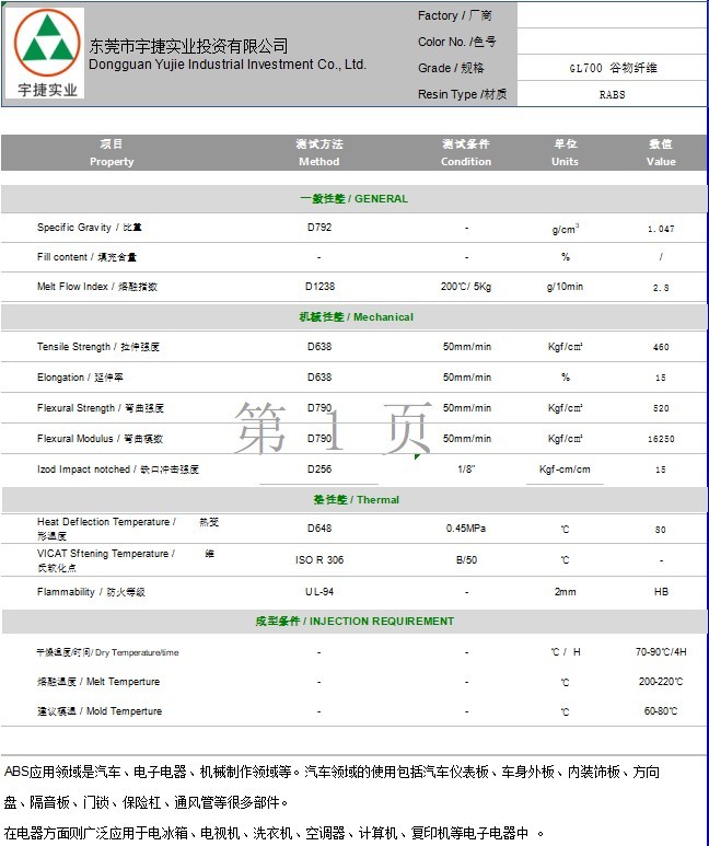 abs塑膠 GL700 谷物纖維