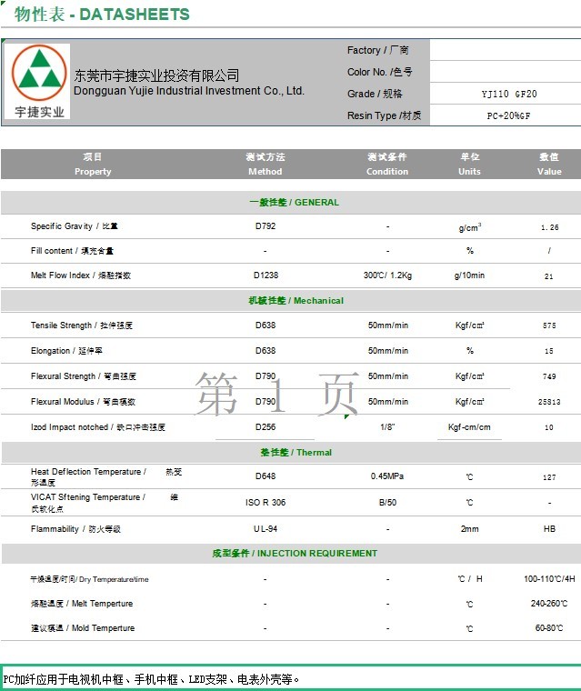 PC加纖20%GF YJ110